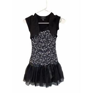 B-Wear Ever Girl Floral Black Silver Floral Ruffled Dress Kid’s Youth Size 7